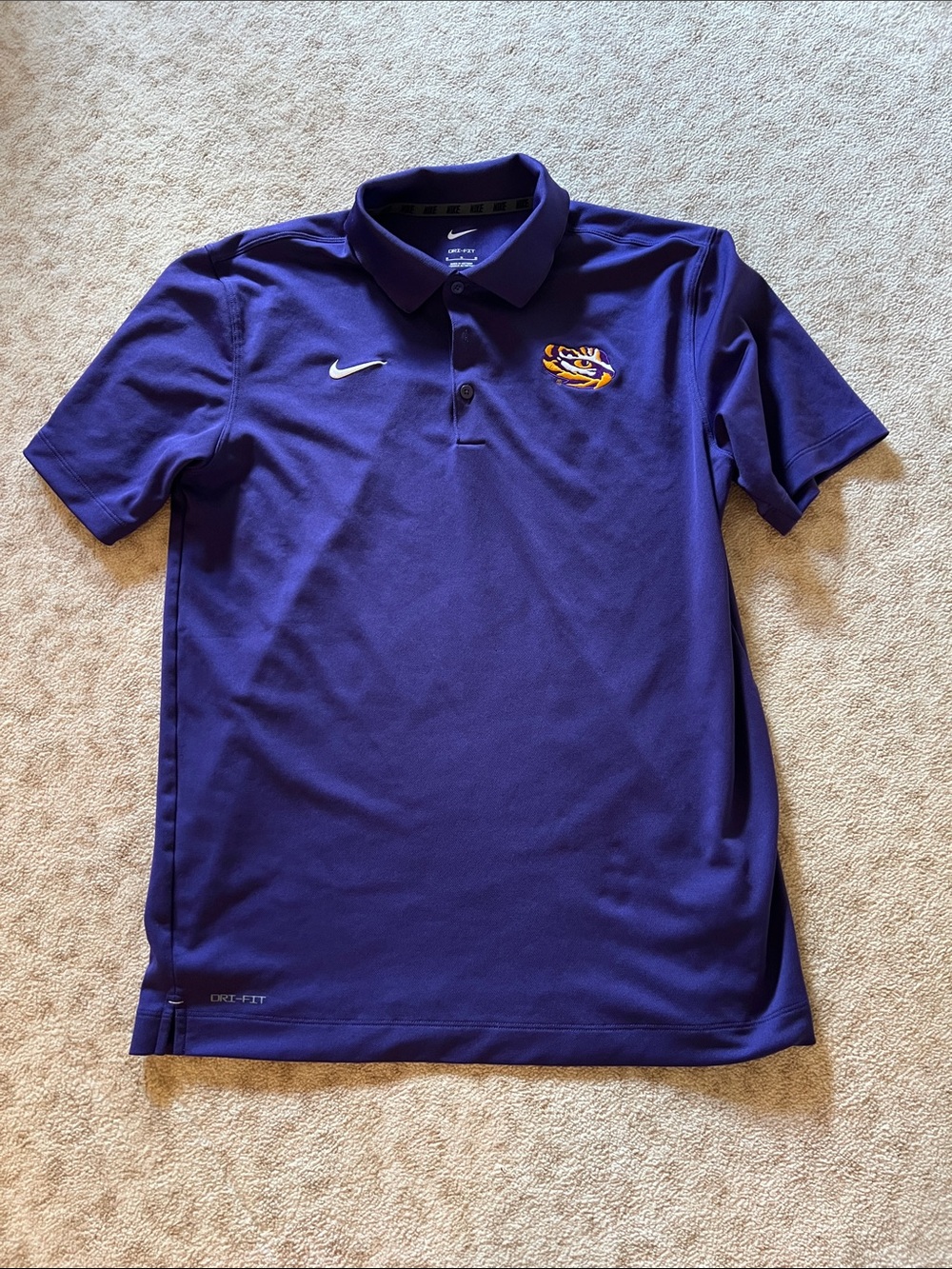 Nike Purple Medium LSU Tigers Dri Fit Polo Shirt with Embroidered Logo